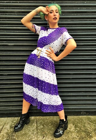 VINTAGE WHITE AND PURPLE POLKA DOT DRESS