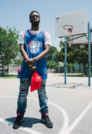 BASKETBALL JERSEY BLUE OVERSIZE WORLDWIDE LOGO 23 BACKPRINT