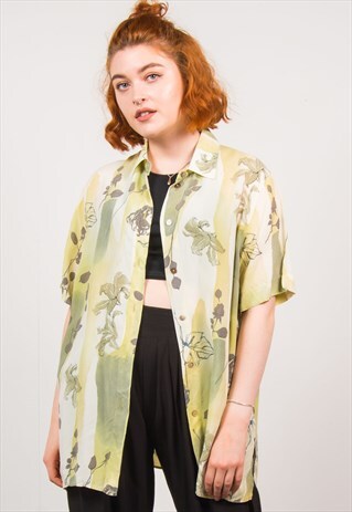 VINTAGE 90'S GREEN STRIPED FLORAL SHIRT