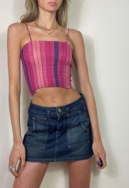 Vintage Y2K Crop Top Festival Summer Pink Striped