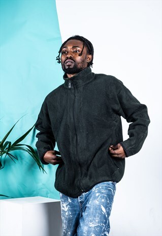 VINTAGE FLEECE IN DARK GREEN WITH A ZIP