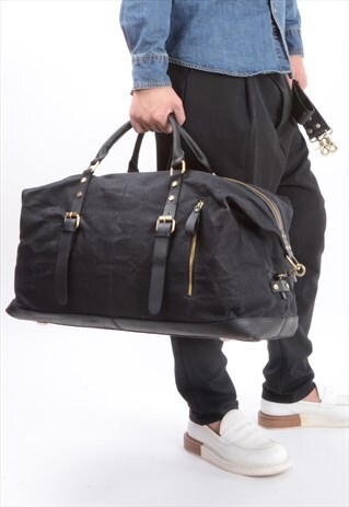 WAXED CANVAS AND LEATHER HOLDALL BAG