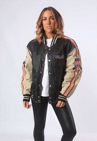 LEATHER BOMBER JACKET MICHAEL HOBAN USA UK 14 (5AX)