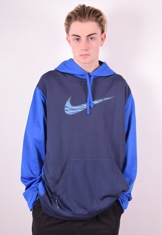 NIKE MENS VINTAGE HOODIE JUMPER XL BLUE 90'S