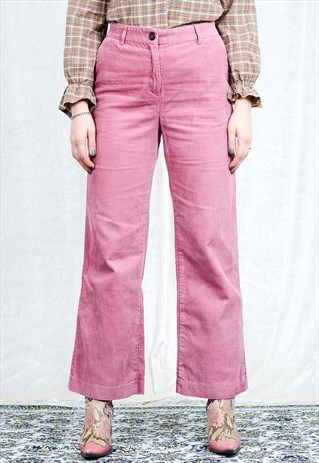 SALMON CORDUROY PANTS PINK VINTAGE HIGH WAIST BELL BOTTOM L