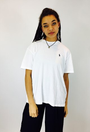 RALPH LAUREN WHITE EMBROIDERED T SHIRT
