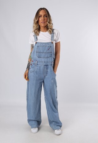 DENIM DUNGAREES VINTAGE WIDE LEG UK 12 (34G)
