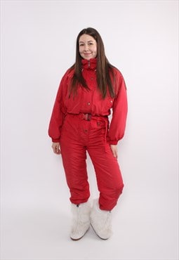 Vintage one piece ski suit, 90s ski jumpsuit, women red 