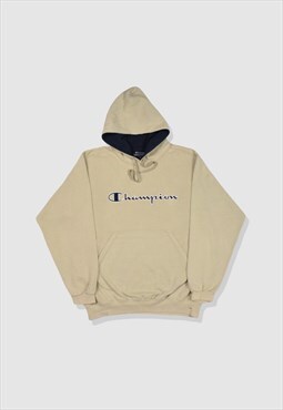 Vintage 90s Champion Embroidered Logo Hoodie in Cream