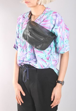 VINTAGE 90S BLACK FAUX LEATHER FESTIVAL BUMBAG BUM BAG