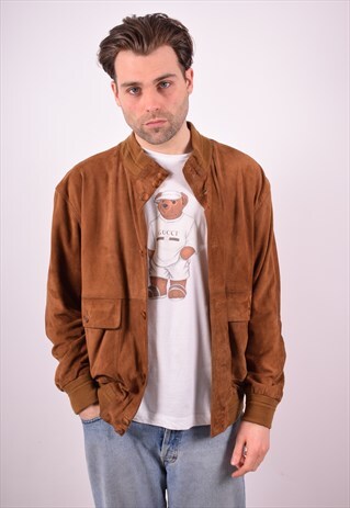MENS VINTAGE SUEDE BOMBER JACKET MEDIUM BROWN 90S