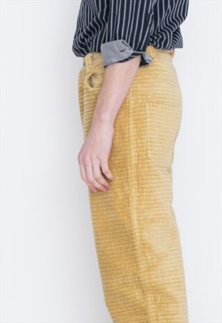 VINTAGE YELLOW CORDUROY WIDE LEG RETRO TROUSERS