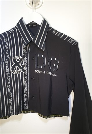 VINTAGE REWORKED CROPPED D&G DOLE & GABBANA SHIRT IN BLACK