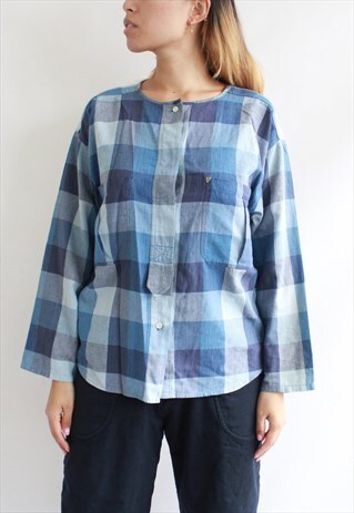 Y2K VINTAGE BLUE PATCHES LONG SLEEVE COTTON DENIM LOOK TOP
