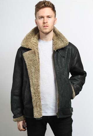 VINTAGE SUEDE AVIATOR FLEECE SHEEPSKIN JACKET