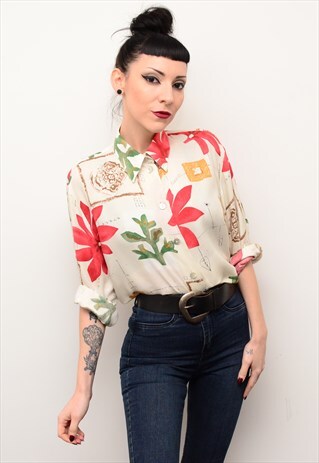 VINTAGE 90'S FOLK INDIE NATURE PATTERNED OVERSIZED SHIRT