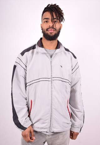 DIADORA MENS VINTAGE TRACKSUIT TOP JACKET XL GREY 90'S