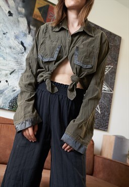 Y2K Khaki Cupro Shirt L