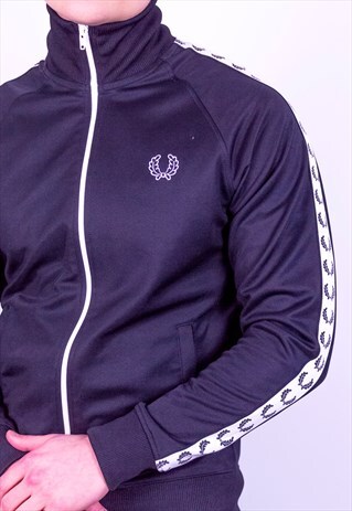 VINTAGE FRED PERRY TRACK JACKET IN BLACK SMALL