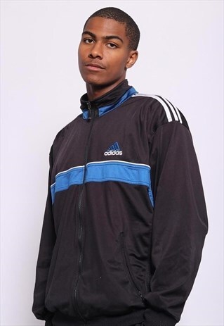 VINTAGE ADIDAS LOGO TRACK JACKET BLUE BLACK