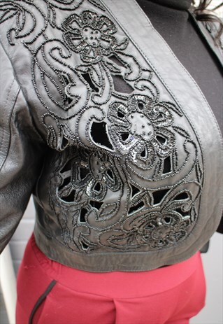 80S LEATHER CUT OUT DETAIL CROPPED LEATHER JACKET