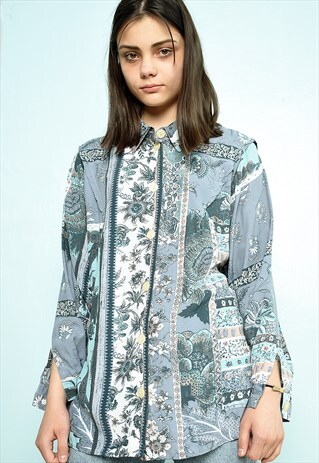VINTAGE 90S MULTICOLOR FLORAL OVERSIZED SHIRT TOP BLOUSE