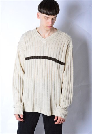 VINTAGE 90S BEIGE STRIPED GRUNGE JUMPER