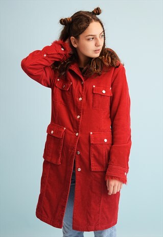 90'S RETRO FAUX FUR DETAILED MOM'S CORDUROY SHEARLING COAT