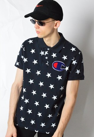 VINTAGE 90S NAVY BLUE STAR CHAMPION POLO SHIRT