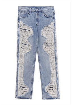 All over rip luxury jeans straight fit premium denim pants