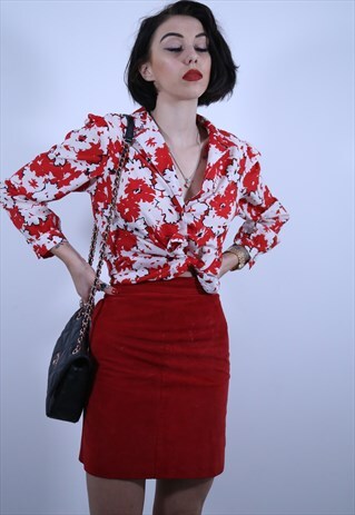 RED AND WHITE PUFF SLEEVE BLOUSE