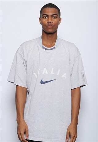VINTAGE NIKE ITALIA BIG LOGO SPELLOUT T-SHIRT GREY