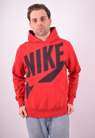 NIKE MENS VINTAGE HOODIE JUMPER MEDIUM RED 90S