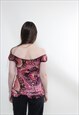 Y2K OFF THE SHOULDER BLOUSE, PINK PAISLEY BLOUSE 00S 