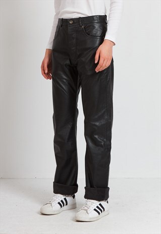 VINTAGE BLACK ENJOY LEATHER TROUSERS BOTTOMS