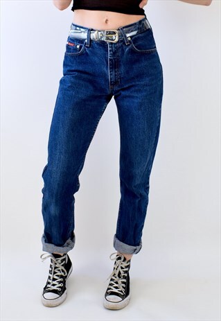 VINTAGE BLUE DENIM MID-HIGH WAISTED LEE MOM JEANS - SIZE 10
