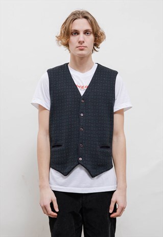 VINTAGE 80S FESTIVE SHORT SLIM BUTTON UP V NECK VEST S
