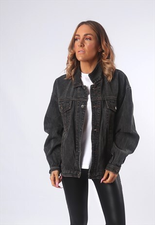 FADED BLACK DENIM JACKET VINTAGE UK 16 (EAE)