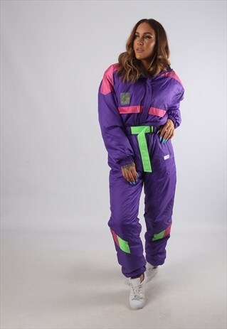 VINTAGE FULL SKI SUIT SNOW SPORTS NEON L 14 (94V)
