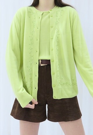 90s Vintage Green Blouse & Cardigan Co-ord Set (Size M)