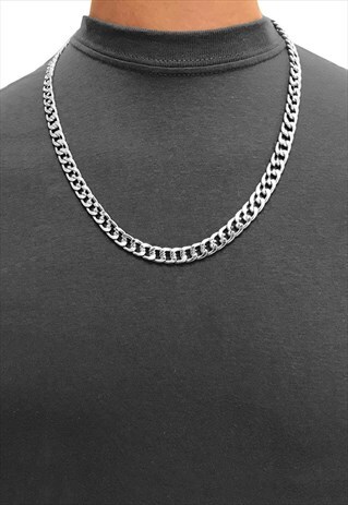 12MM 18" STAINLESS STEEL CURB NECKLACE CHAIN - SILVER