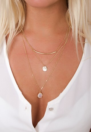 GOLD MULTILAYER DROP AND COIN NECKLACE