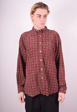 MENS VINTAGE CORDUROY SHIRT XL MAROON 90'S