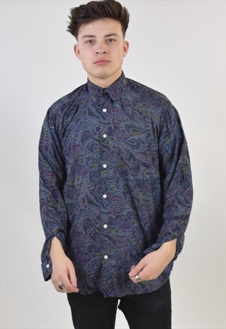 VINTAGE 90S DARK BLUE PATTERNED SHIRT