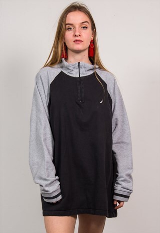 NAUTICA BLACK GREY QUARTER ZIP SWEATSHIRT SWEATER