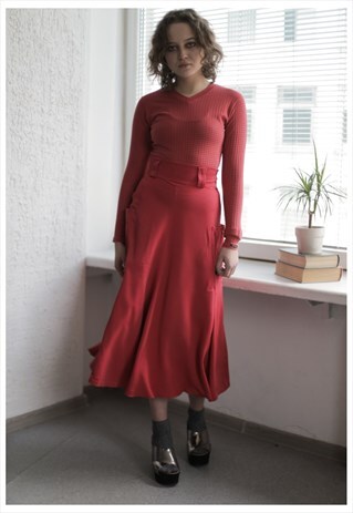 VINTAGE 80'S RED HIGH WAIST MIDI SKIRT