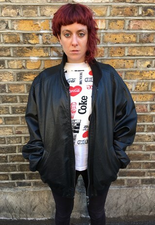 VINTAGE UNISEX BLACK LEATHER BOMBER JACKET