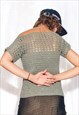 VINTAGE 80S HANDMADE KNIT TOP IN GREY WITH CROCHETED LACE