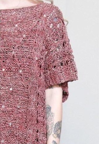 VINTAGE 1970'S PREMIUM WINE RED WOVEN LEATHER CRYSTAL TOP