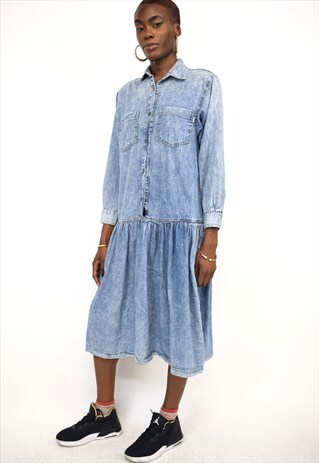 VINTAGE 90S BLUE DENIM SHIRT MIDI DRESS